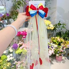 白雪公主網紗兒童髮夾蝴蝶結飄帶女童表演cos手工精緻兒童髮飾