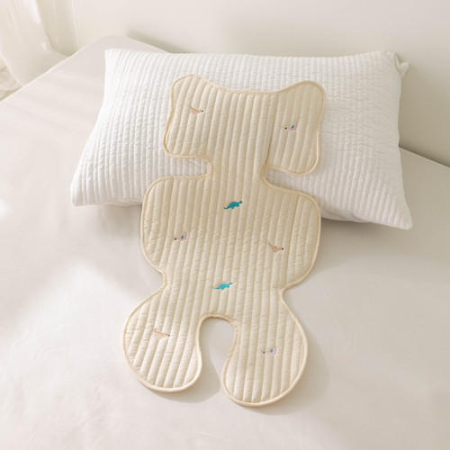 Korean INS New Baby Stroller Cushion with Embroidery, Breathable, Four-Season Universal, Pure Cotton, Soft Stroller Seat