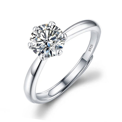 Live broadcast female ring moissanite ring female ins imitation silver S925 ring holder crown six claws 1 carat zircon ring diamond ring