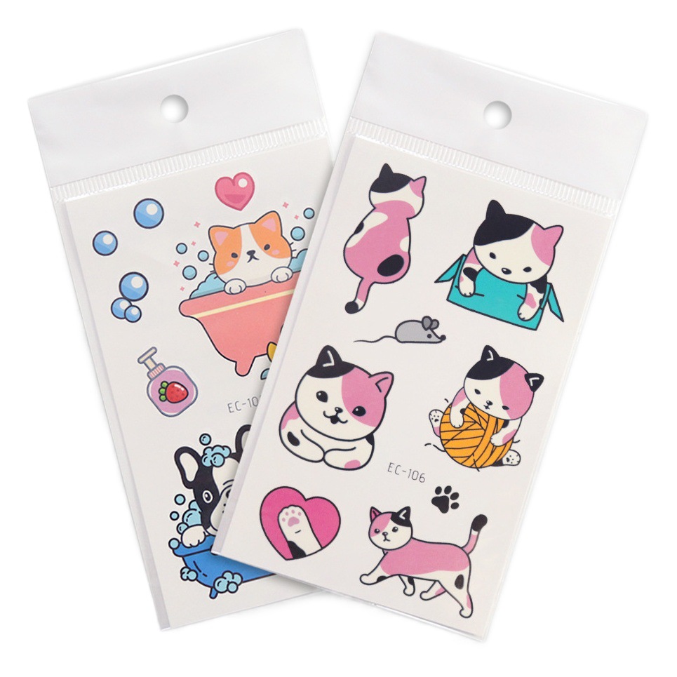 Dibujos animados para mascotas niños tatuaje pegatinas gato y perro lindo patrón tatuaje pegatinas fabricante FDA certificación en stock al por mayor