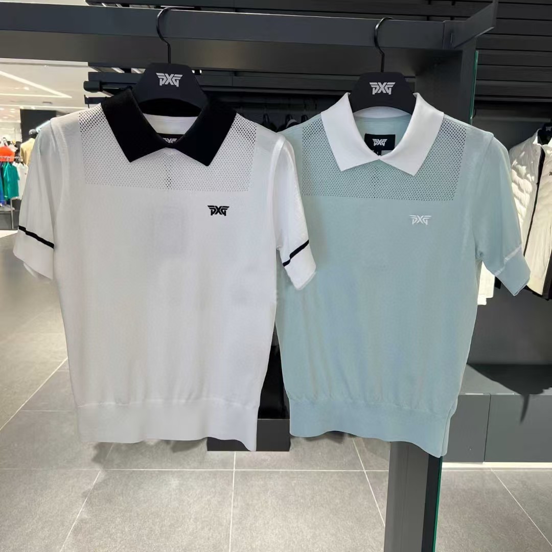 25 Spring New Ladies Golf Clothing Color Matching Lapel Knitted Short Sleeve Casual Top