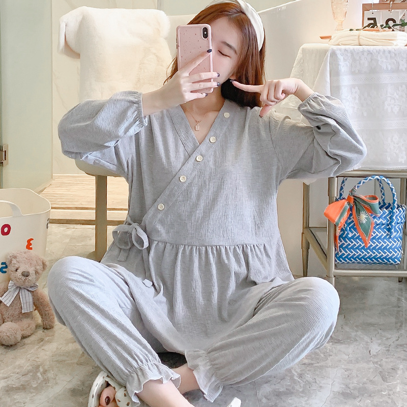 Spot Original Hidden Breastfeeding Moon Suit Spring and Autumn New 6535 Jacquard Cotton Pregnant Women Pajamas Home Suit