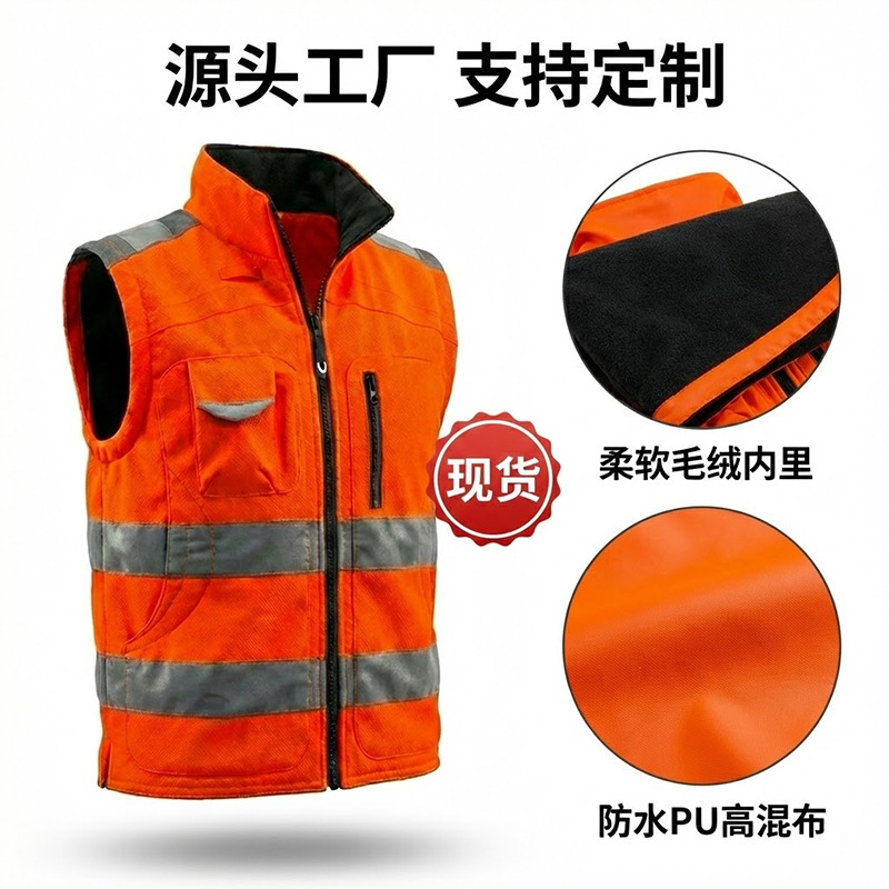 Construction Site Reflective Vest with Custom Printed Logo, Customized with Your Own Design, High Visibility Orange Construction Safety Clothing