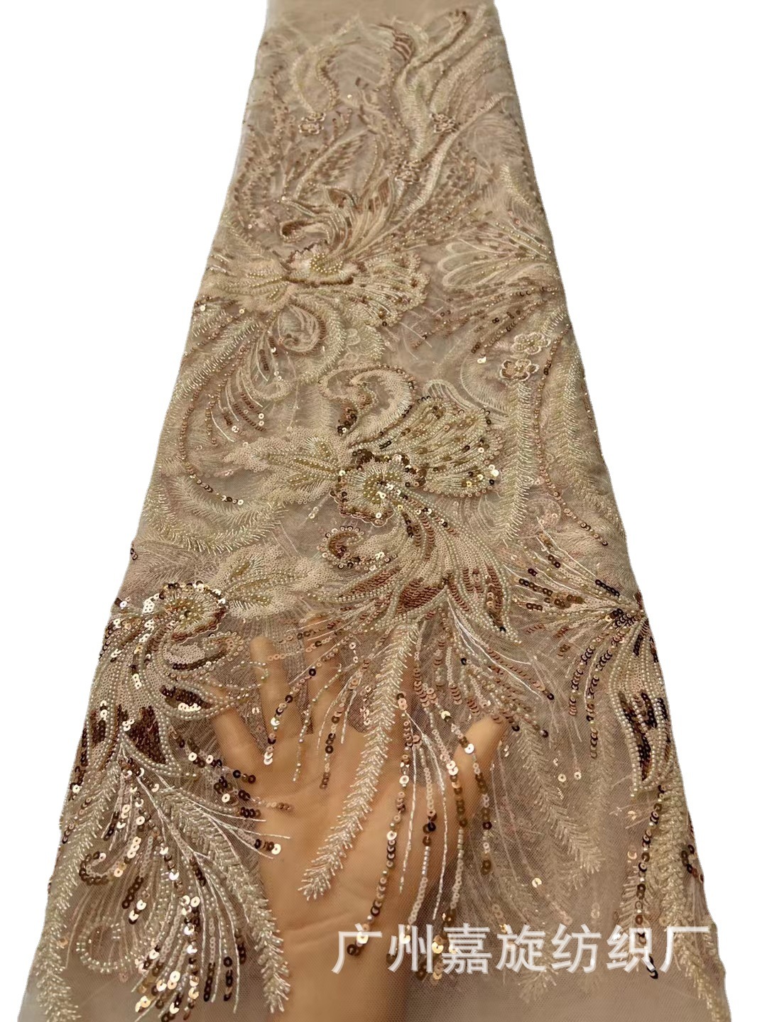Malla de encaje con lentejuelas bordado tela malla completa bordado tela cheongsam vestido lentejuelas en stock JX2989 image 3