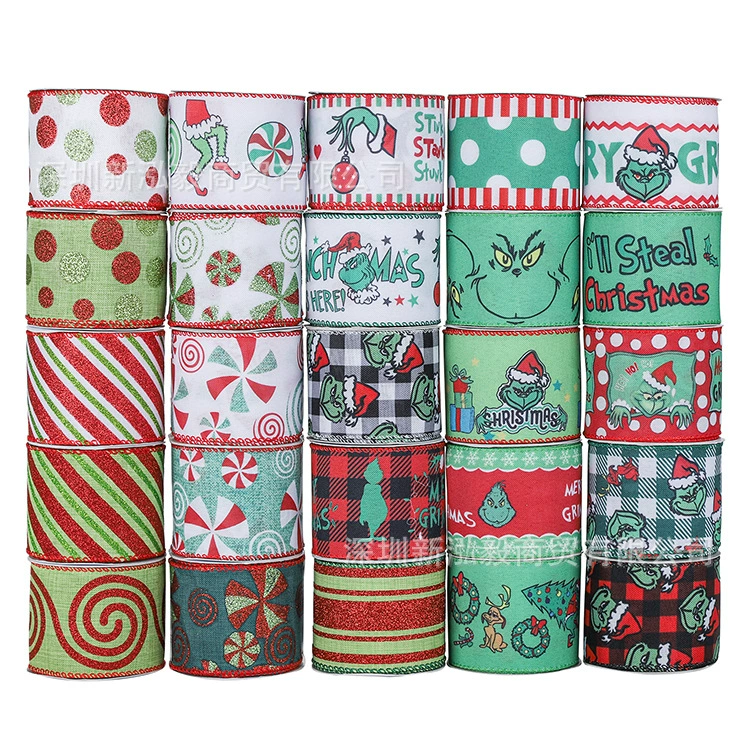 Лента Hongyi Рождественская лента Гринч Зеленые волосы Монстр Рождественский Монстр Лента Праздничное украшение Лента Фабрика в наличии