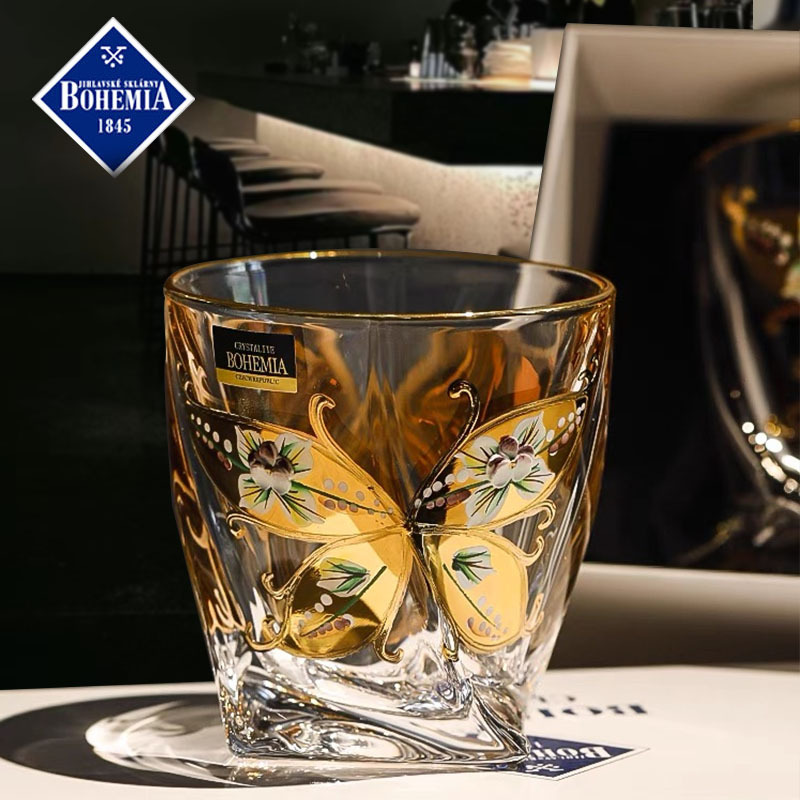 Чешский импортный набор из 2-х пивных кружек BOHEMAI с золотой эмалью, подарочная коробка, легкий люкс, ретро-стиль, хрусталь
