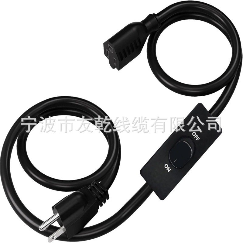黑色延长线带开关开/关,6.56 英尺绝缘阻燃,125V 375W 室内电源线