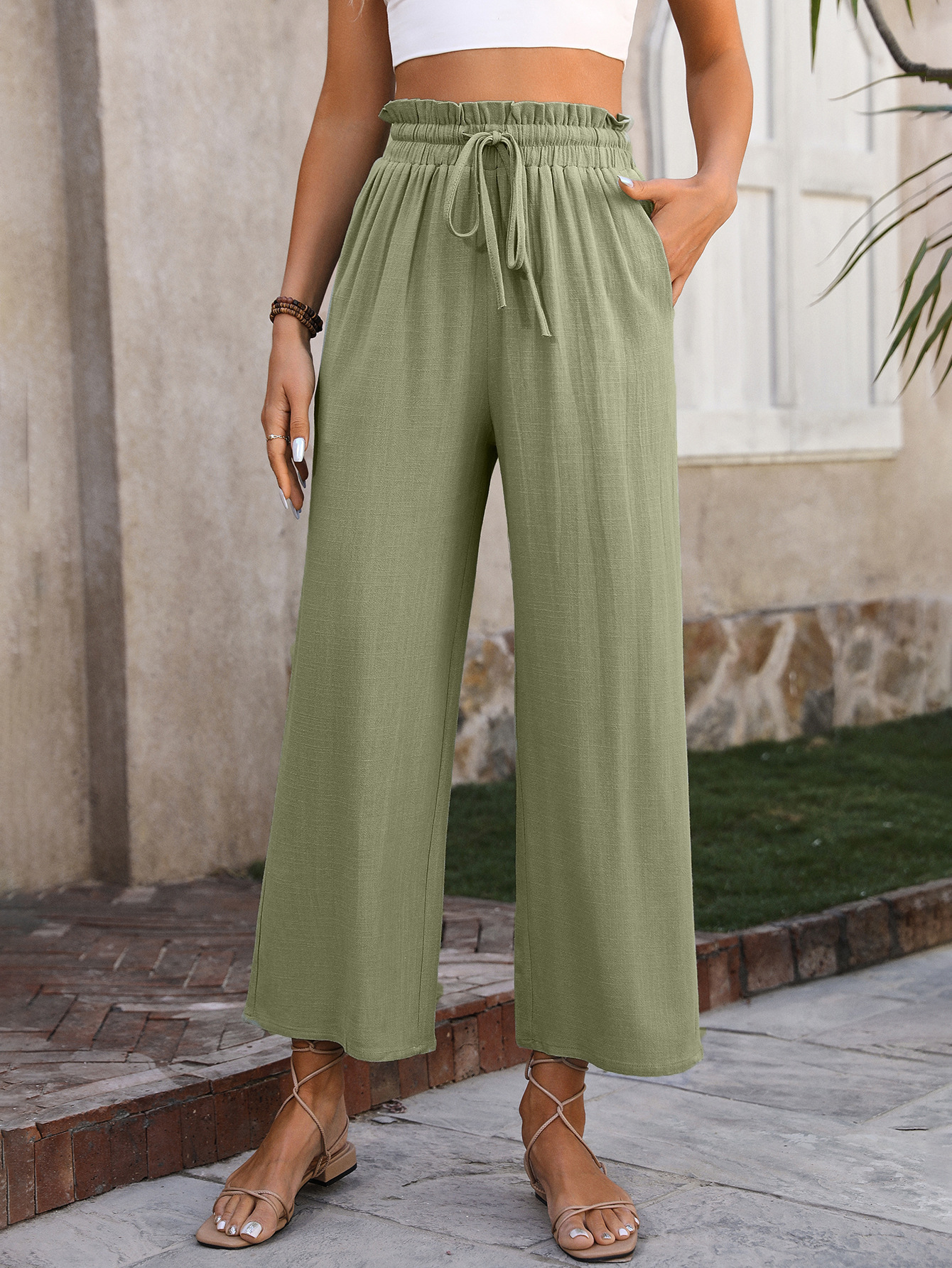 280g Weight Full Length Pants Length Cotton and Linen Fabric Type High Waist Waist Line Casual Pants Pants Type Inelastic Elasticity Holiday, Daily Occasion Regular Fit Fit Type Solid Color Pattern Summer, Spring, Autumn Season Women's Gender Pocket Design Vintage Style Style Women's Holiday Daily Vintage Style Solid Color Full Length Pocket Casual Pants 4