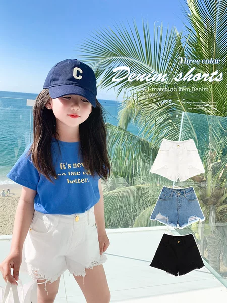 Baby Girls Spring and Summer Wear Washed Jeans Shorts Thin Versatile Mid-Waist Pants Girls Hot Pants New Product