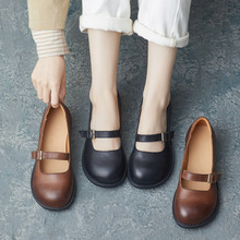 断码清货 129元 头层牛皮手工复古低跟单鞋真皮浅口软底女鞋