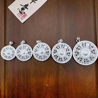 足银S999古法八宝罗盘镂空吊坠 DIY编织绳莲花项链 万福转运饰品