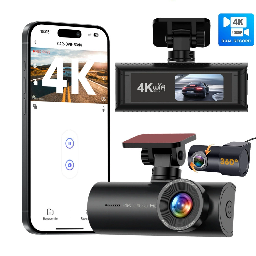 Трансграничный 4K видеорегистратор мобильный телефон Connected HD двойной объектив GPS-треки до и после двойной записи WIFI автомобильный DVR