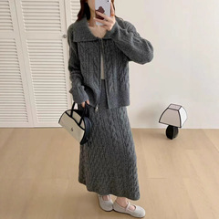 2025年秋冬慵懒松弛感穿搭高级感麻花休闲毛衣套装直筒半裙两件套