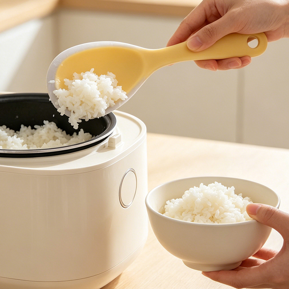 실리콘 밥숟가락, 식품등급 화상방지 및 내열성 밥숟가락, 내부 라이너가 손상되지 않는 밥숟가락, 실리콘 주방용품