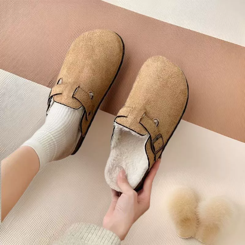 Волосатая обувь Bucken Женская бархатная нескользкая зимняя 2024 новая педаль с толстой подошвкой Baken слово хлопчатобумажная обувь
