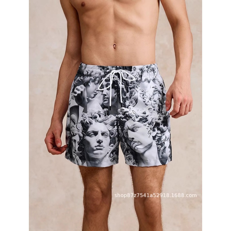 Cross-border European size men's casual vacation fashion trendy versatile loose comfort printed shorts beach pants