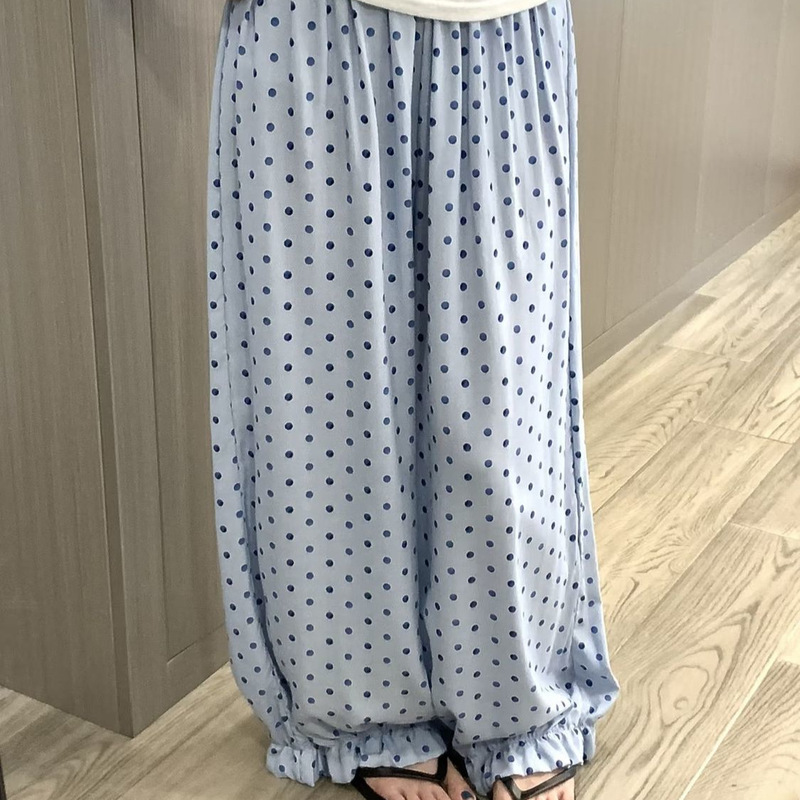 Blue Polka Dot Pants for Women, Summer Thin Style, Loose Fit, Casual Long Pants for Walking and Commuting Blue Polka Dot Pants for Women, Summer Thin Style, Loose Fit, Casual Long Pants for Walking and Commuting