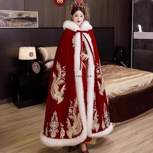 红色秀禾服披风中式新娘婚礼披肩结婚斗篷加厚毛领汉服女披风冬款