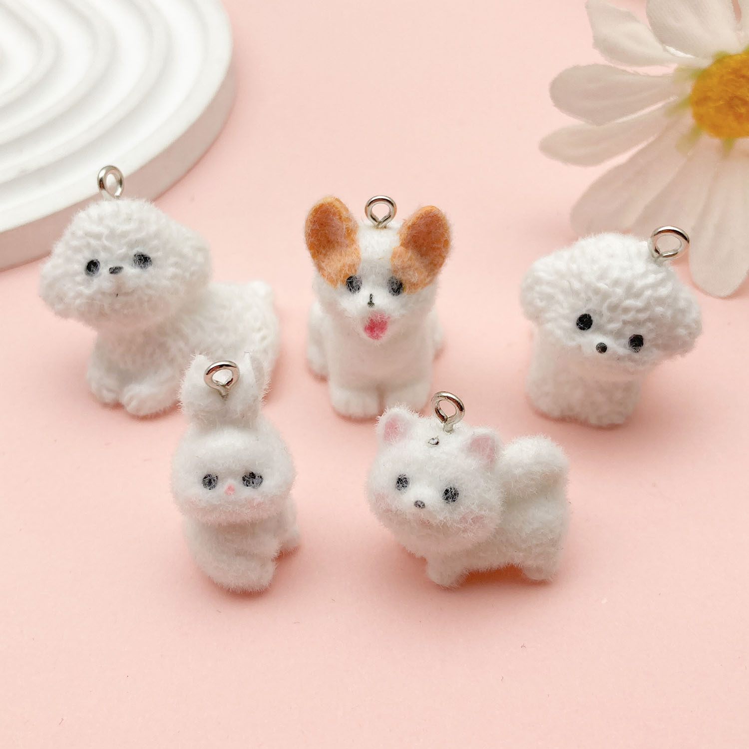 SN1198-수지 무리 동물 고양이, 개, 토끼 세트 5종 각 1개-28g