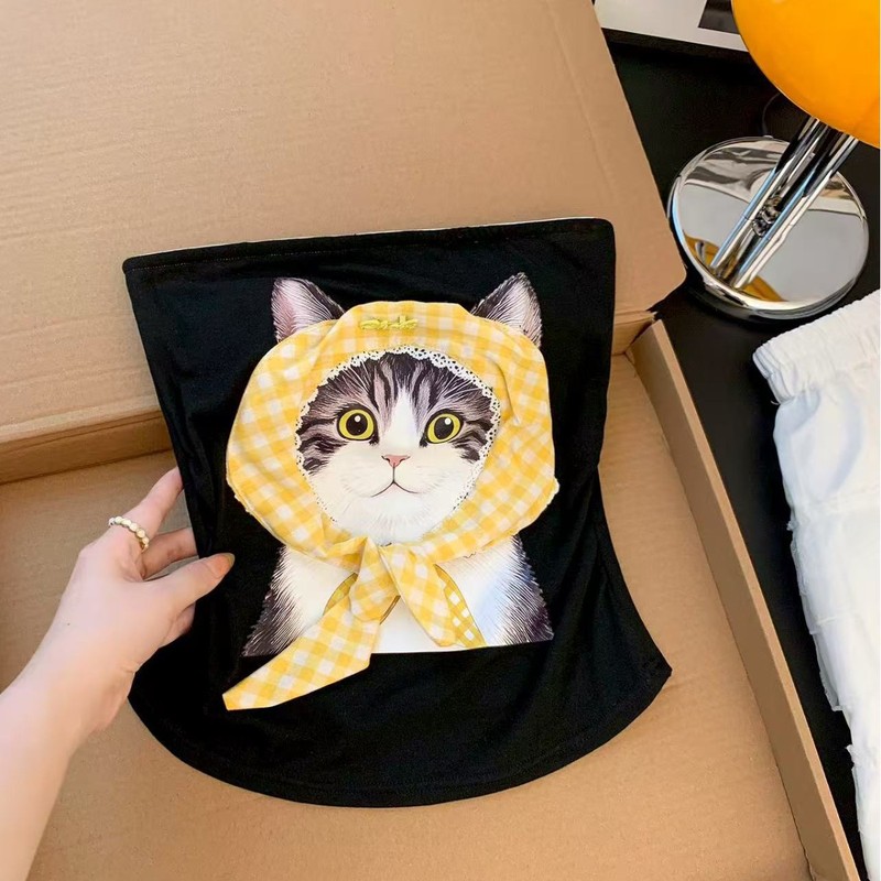 立体的な子猫キャミソールレディースアウターウェアチェック柄ホットガール胸パッド付きチューブトップ滑り止めストリップショートインナートップ|undefined