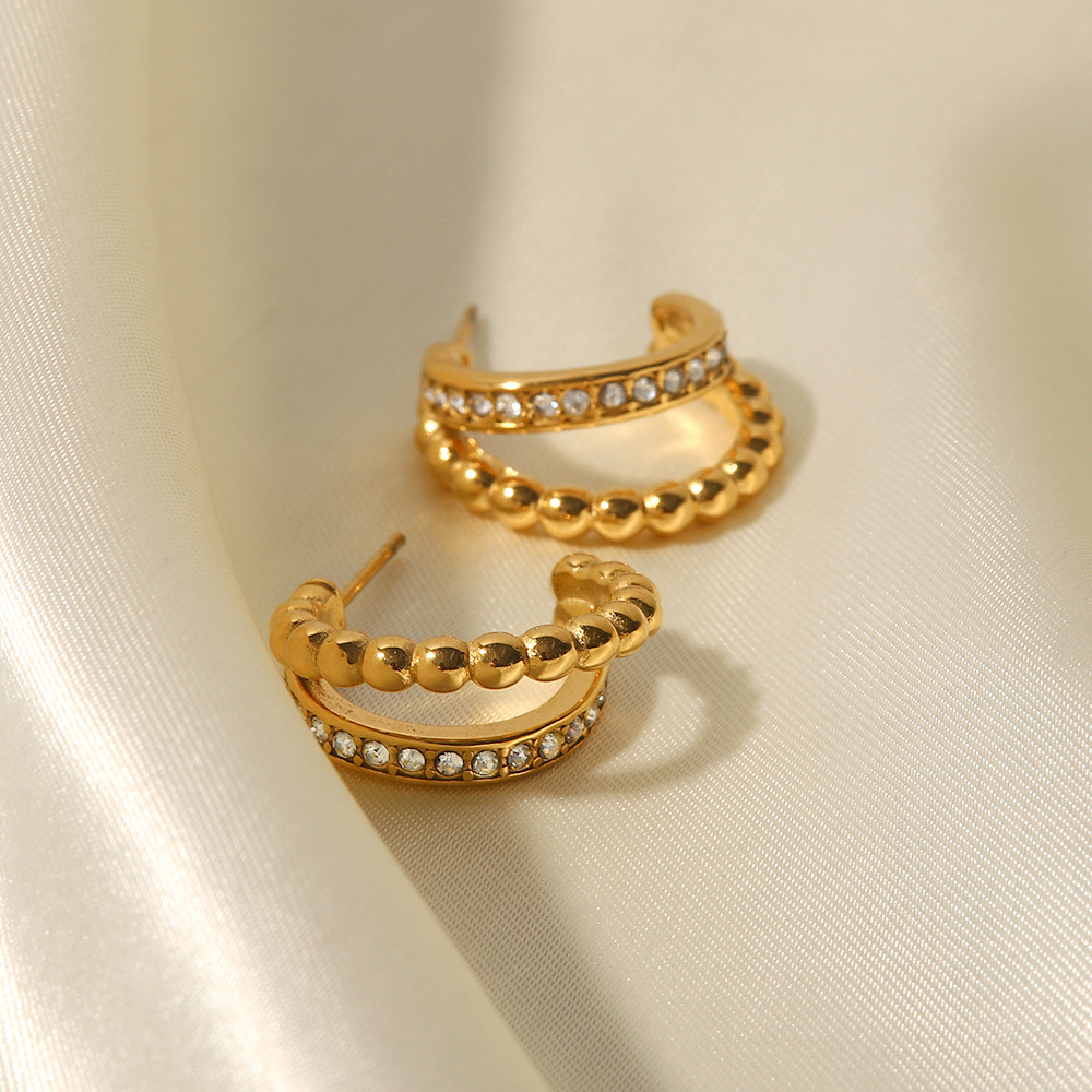Artificial Diamond Inlay Material Hoop Earrings Classification 1 Pair Quantity 1 Pair Fashion C Shape Inlay 316 Stainless Steel Artificial Diamond Hoop Earrings