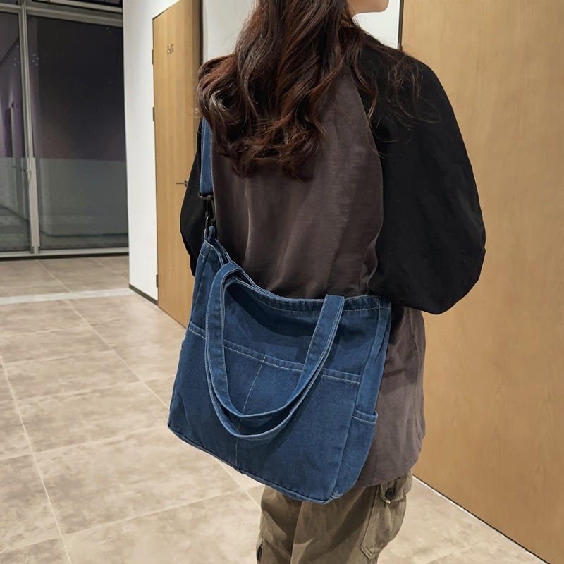 Capacious universal denim one-shoulder bag, retro shoulder bag, Korean style