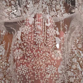 厂家直销高端精致白色钉珠亮片蕾丝面料婚纱礼服服装辅料DIY装饰