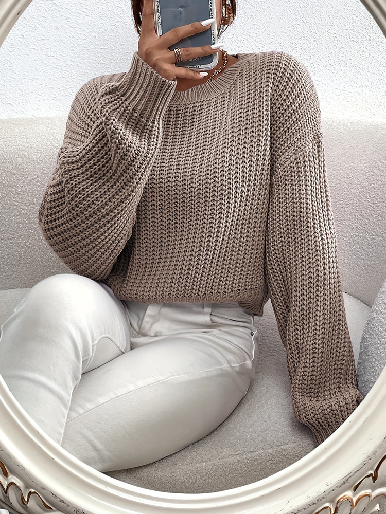 Qadın trikotaj sviter, dəyirmi boyun, uzun qol, boş model