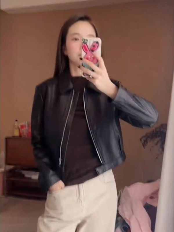 新款翻领短款PU皮衣外套205秋季显瘦韩版时尚小个子机车皮夹克女|undefined
