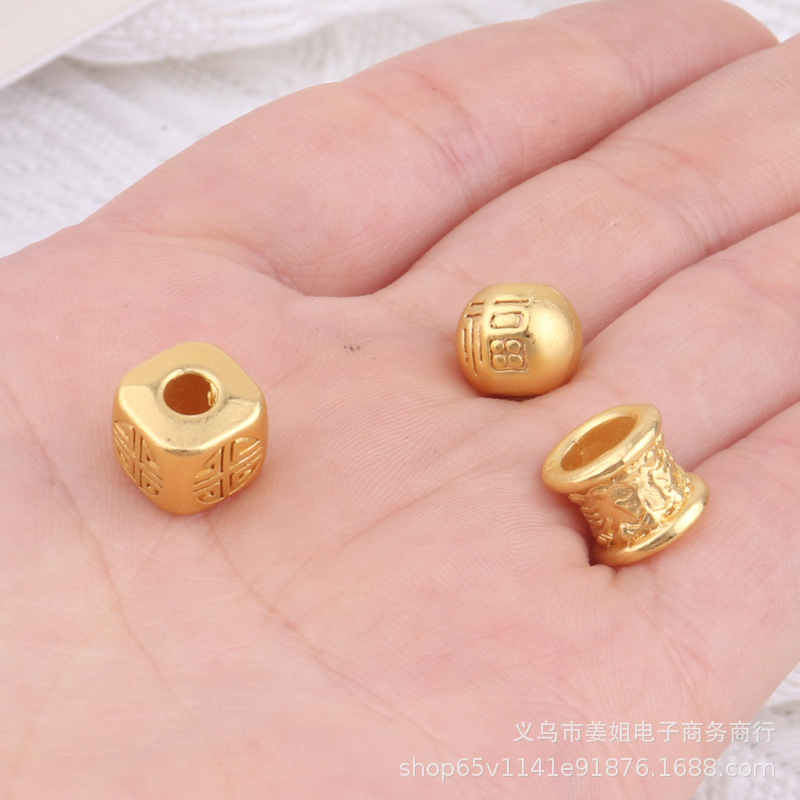 新款越南沙金diy福珠飾品配件 合金正方形福隔珠手鍊飾品配件批發
