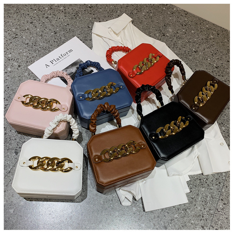 Acrylic Chain Bag 2021 Winter New Box Bag Pleated Portable Small Square Bag Shoulder Crossbody Cosmetic Bag display picture 15