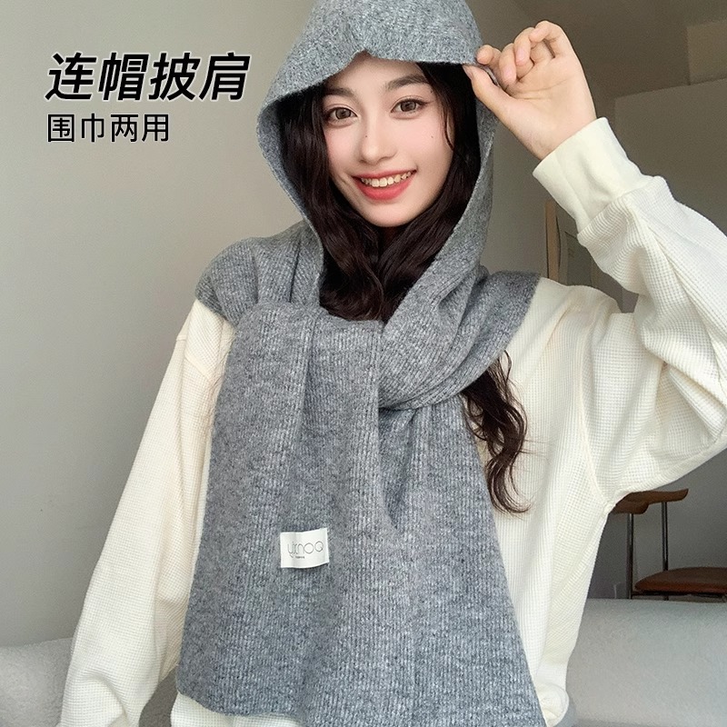 Woolen demi-season scarf with hood, cloak, hat, keep warm vest, high-end