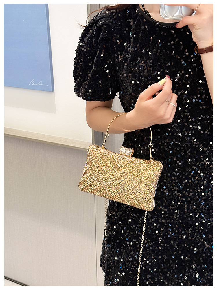 High-end evening dress, lady's water diamond clutch bag, diamond-encrusted bag, colorful diamond chain cheongsam bag, evening bag, women's handbag undefined