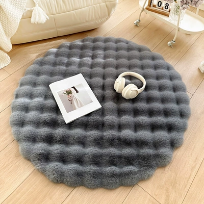 Cream Style Rabbit Plush Round Car Carpet - gray-thick-bubble-velvet-35cm-round