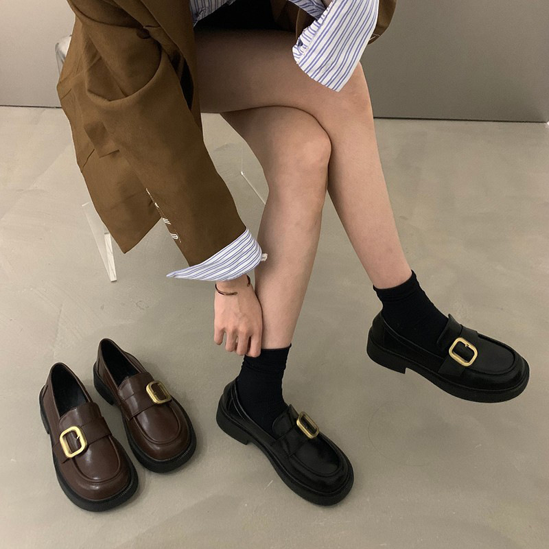 英伦风黑色小皮鞋女2025年春秋季新款浅口粗跟玛丽珍乐福豆豆单鞋|undefined