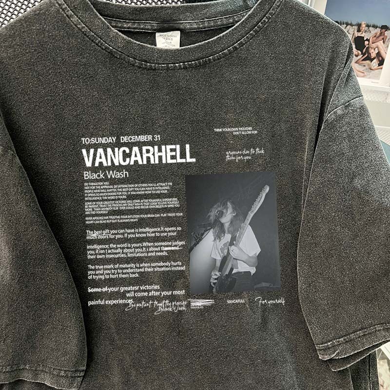 High Street Retro Washed Worn Printed Short Sleeved T shirt Hip Hop Casual Mid Length Coat Trendy