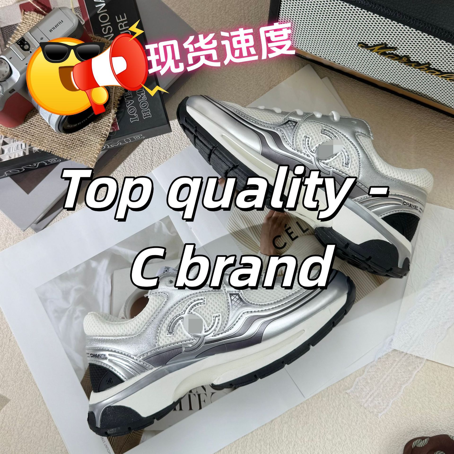 Pure original cross-border Chanel-style silver-tipped chunky-soled dad shoes, versatile and breathable, unisex casual sports shoes