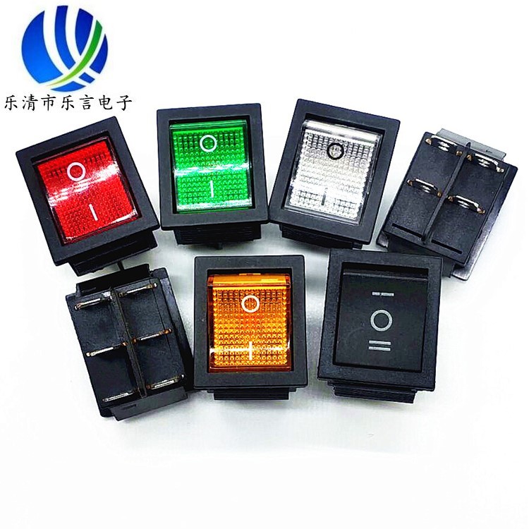 船型开关KCD4-201 翘板开关250V30A银触点电源开关 4脚2档红色带