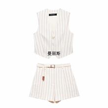 外贸批发跨境货源欧美2024秋季新款女装条纹背心休闲宽松短裤套装