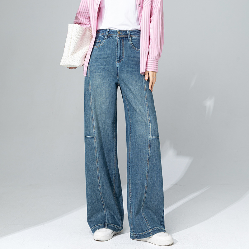 2025秋季新款解构分割牛仔裤高腰设计感显瘦阔腿裤休闲长裤