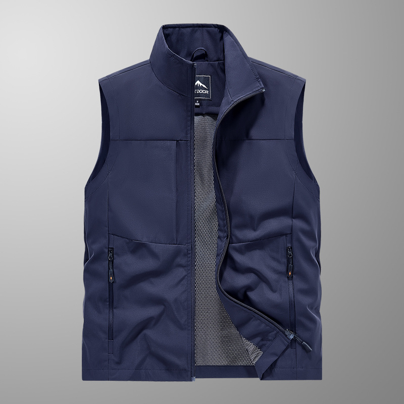 Chaleco casual transfronterizo de gran tamaño, chaleco transpirable de secado rápido con cuello alto para jóvenes y de mediana edad, chaleco de nailon, chaleco sin mangas para hombres