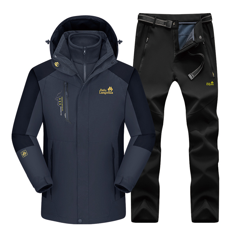 狼爪捷陆冲锋衣男女套装三合一两件套情侣款加绒加厚可拆卸登山服
