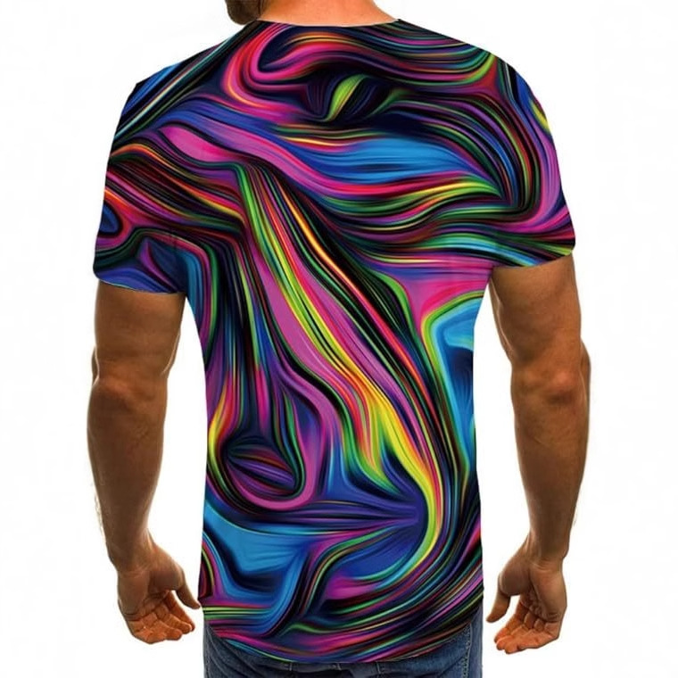 Trendy colorido geométrico halo estampado 3D para hombre moda callejera suelta malla transpirable manga corta cuello redondo camiseta