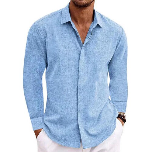 Men's Linen Long-Sleeve T-Shirt Loose Sweatshirt Solid Color Cotton-Linen Shirt Men Large Men's Shirt
