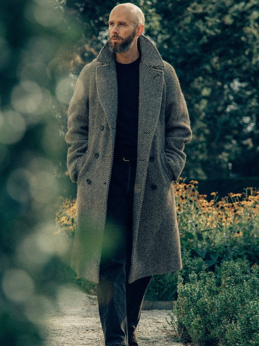 2024 European size cross-border autumn and winter new men's mid-length wool plaid double-breasted cotton padded coat for men