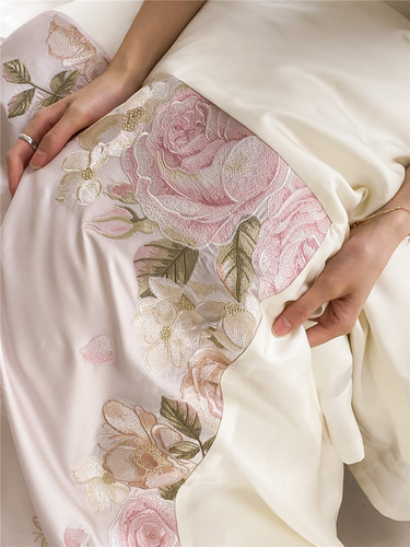 French style floral embroidery bedding high-end Lenzing Lyocell Tencel four-piece set home textiles Morandi Garden