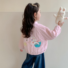 女童夹棉外套秋冬款2025新款宝宝加厚棒球服冬装棉服儿童休闲上衣
