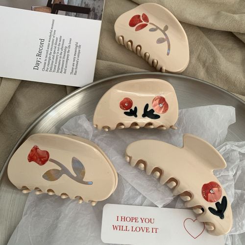 Original design cream rose dumpling shark clip splicing design back head hair clip girl flower hair clip