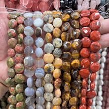 10mm原矿天然石切面圆饼散珠DIY手链项链饰品配件半成品串珠批发