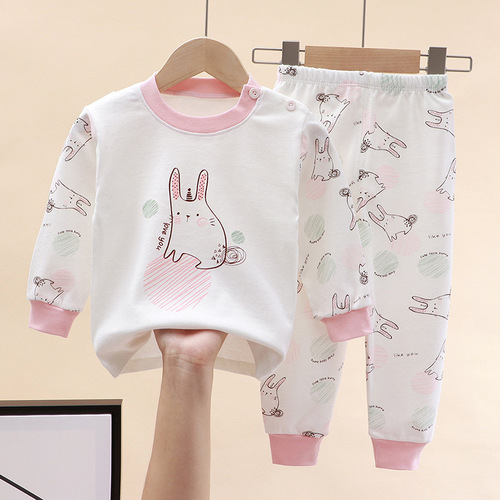 Children's pure cotton innerwear set 2024 new arrival for boys and girls, autumn top and bottom set, baby and infant sleepwear and home wear, wholesale